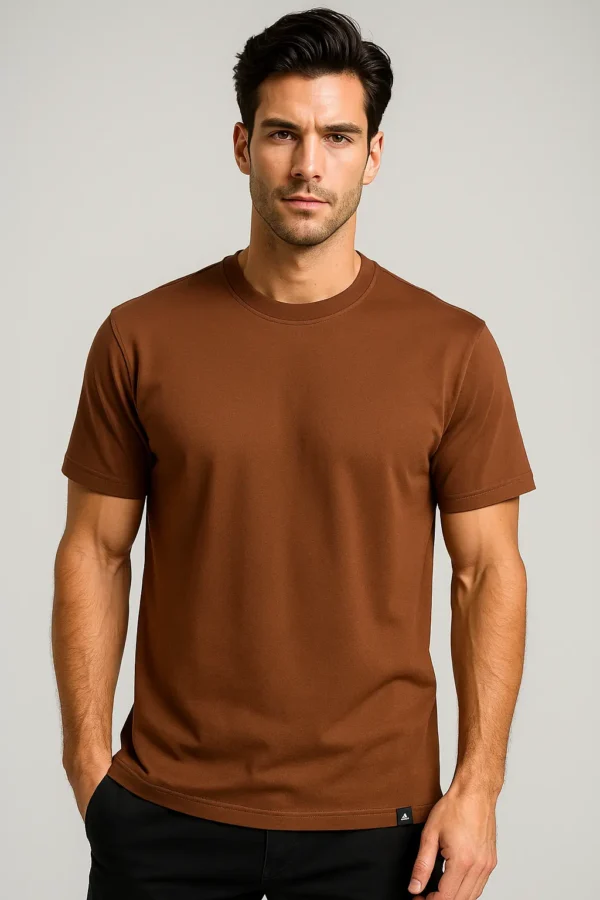 Solid Color Cotton T-Shirts for Men BROWN