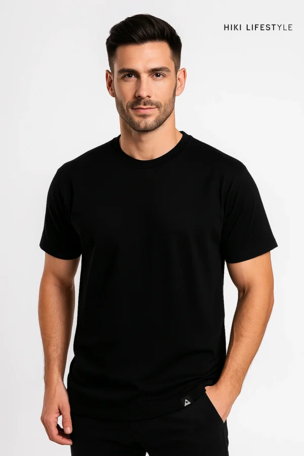 Solid Color Cotton T-Shirts for Men BLACK