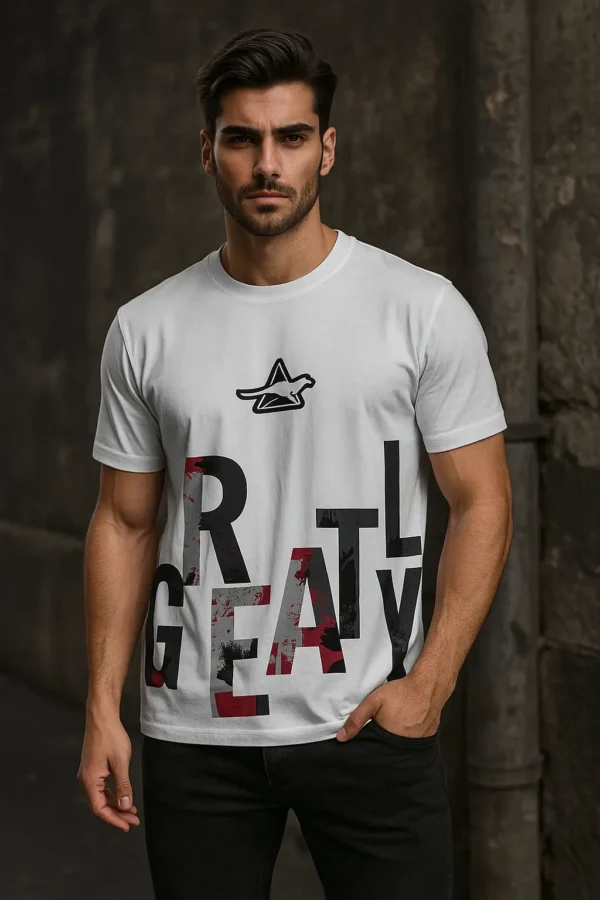 Printed ROUND NECK T-SHIRT WHITE