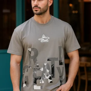 Printed ROUND NECK T-SHIRT GREY