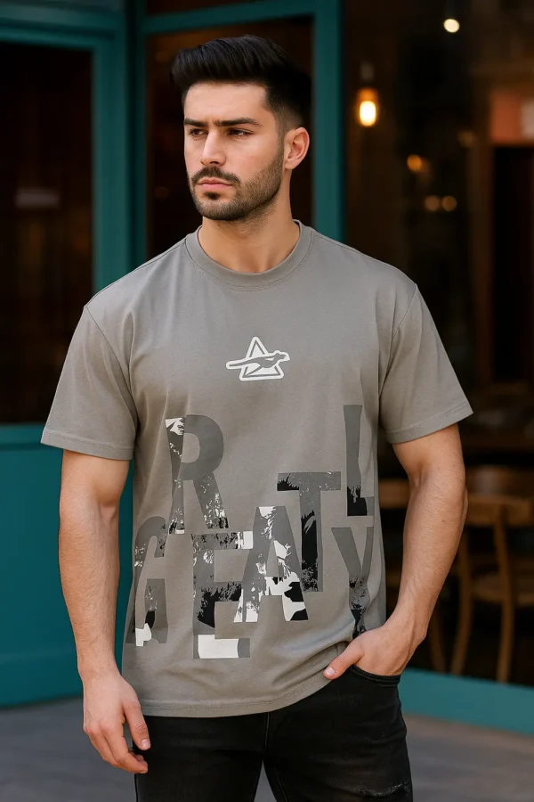 Printed ROUND NECK T-SHIRT GREY