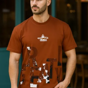 Printed ROUND NECK T-SHIRT BROWN