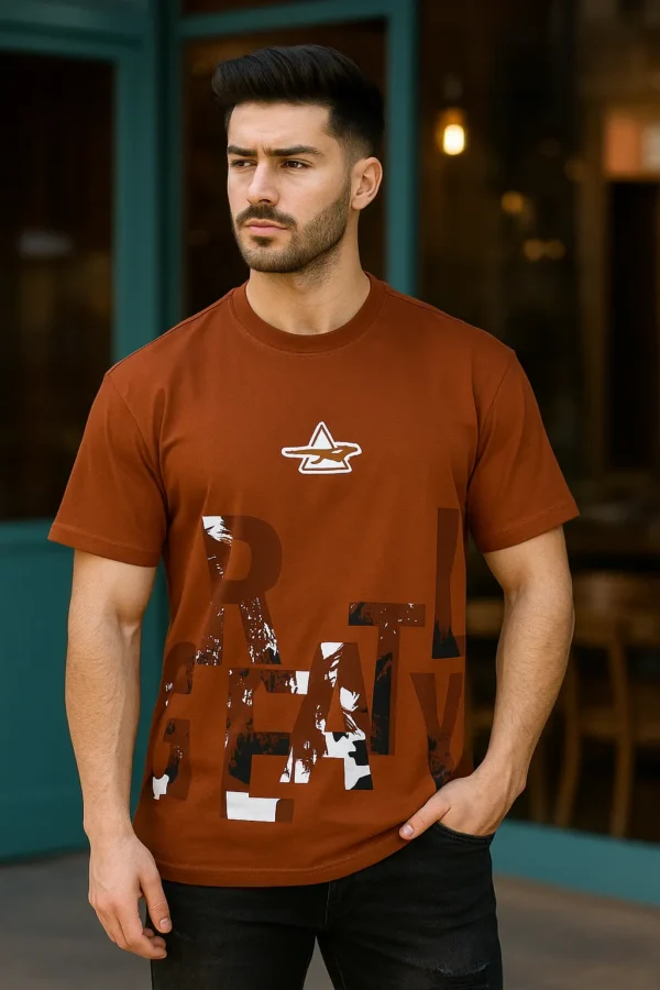Printed ROUND NECK T-SHIRT BROWN