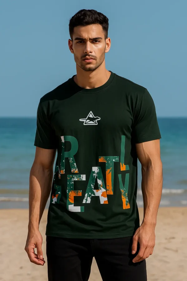 Printed ROUND NECK T-SHIRT DARK GREEN